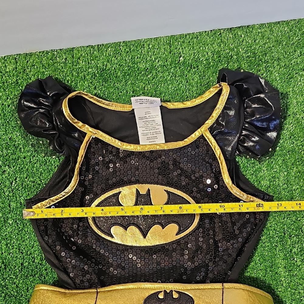 Girls Medium Batgirl Black & Gold Sequin Mesh Tutu Dress Costume Preowned - Picture 5 of 8